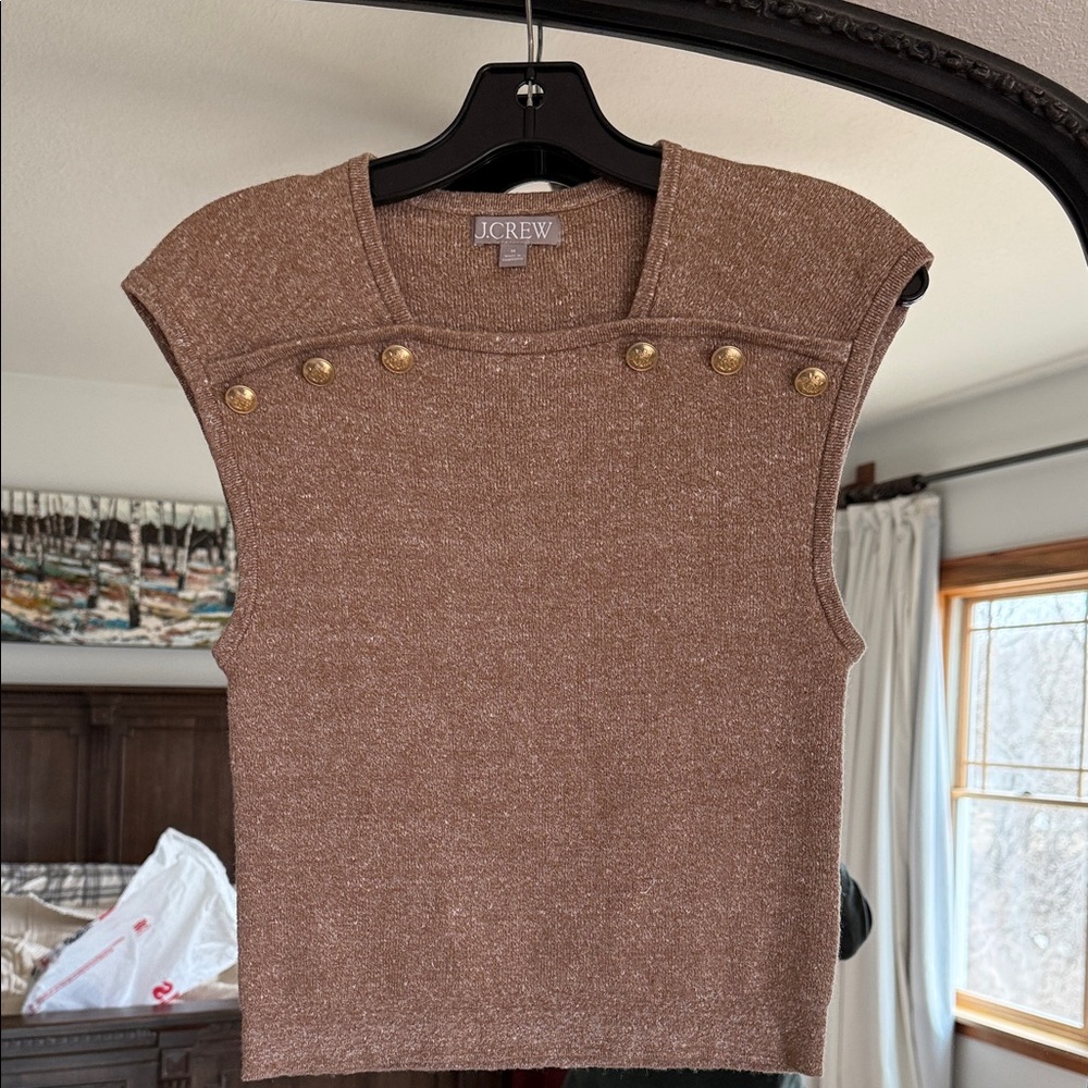 J.Crew Brown Sleeveless Knit tank with Gold Buttons